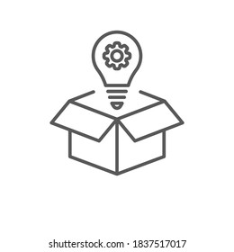 Creative solution black line icon. Idea generation. Smart innovative thought. Successful strategy. Light bulb in box. Silhouette symbol on white space. Vector isolated illustration