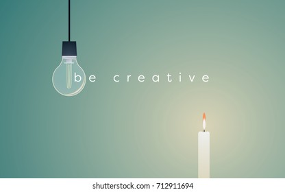 Creative solution business vector concept with lightbulb and candle light burning. Simple solution for success. Eps10 vector illustration.