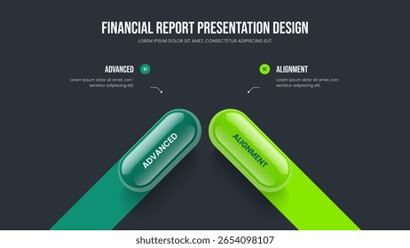 Creative Solution Two Option Infographic Slideshow Design. Business Strategy Frame Template Vector Illustration. Investor Development 2 Step Diagram Presentation Layout.