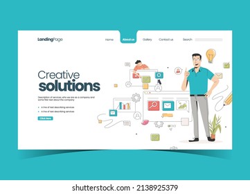 creative solutions idea landing page design,web templates concept Free Vector