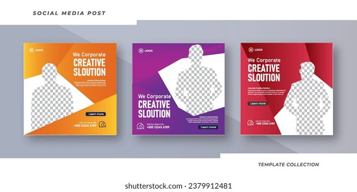 Creative solutions online webinar for social media post template Set Corporate Business Promotion Social Media Web Banner, Square Flyer Unique Design