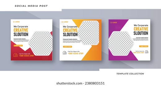 Soluciones creativas webinar en línea para la plantilla de publicación de medios sociales Set Corporate Business Promotion Social Media Web Banner, Square Flyer Unique Design