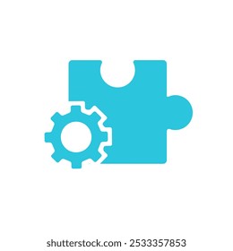 Soluciones creativas, pieza de rompecabezas con el icono del engranaje, resolución de problemas. Aislado sobre fondo blanco. 