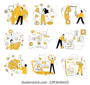 Creative solutions vector illustration. The creative solutions metaphor illustrates symphony intelligence at work Contemplation and brainstorming are dynamic duo behind inventive breakthroughs