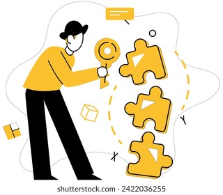 Creative solutions vector illustration. The creative solutions metaphor paints portrait business success and innovation Contemplation ignites spark brainstorming, giving birth to inventive ideas