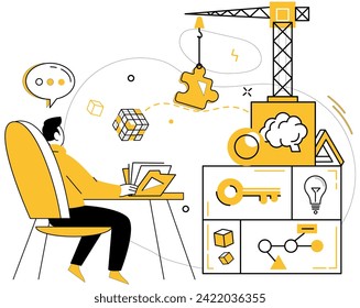Creative solutions vector illustration. Success blooms where professional strategy and creative solutions intertwine The intellectual realm thrives when businesses prioritize creative problem-solving