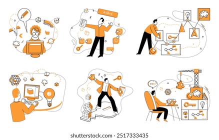 Creative solutions vector illustration. Success blooms where professional strategy and creative solutions intertwine The intellectual realm thrives when businesses prioritize creative problem-solving