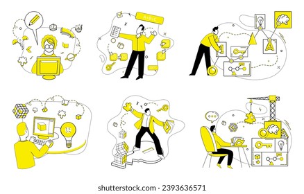 Creative solutions vector illustration. Thinking outside box becomes compass guiding ship business strategy Uncommon intellect is cornerstone creating and implementing intelligent solutions