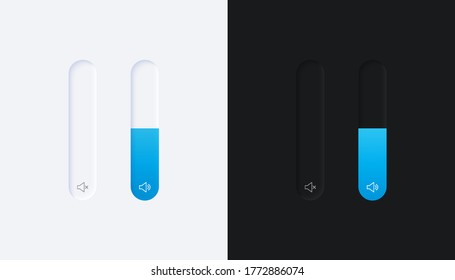 Creative Sound / Volume Slider Bar User Interface in Neumorphism Design. Simple, modern and minimalist. Smooth and soft 3D user interface. For website or apps. Vector Illustration. 