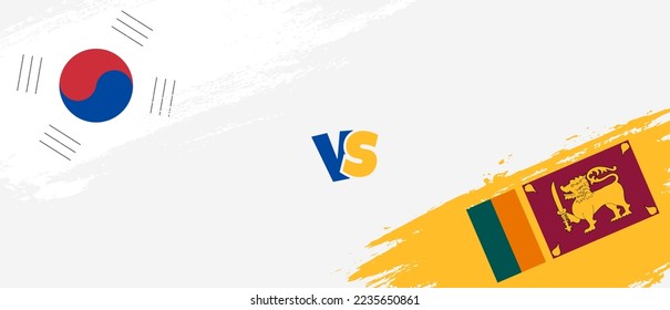 Creative South Korea vs Sri Lanka brush flag illustration. Artistic brush style two country flags relationship background