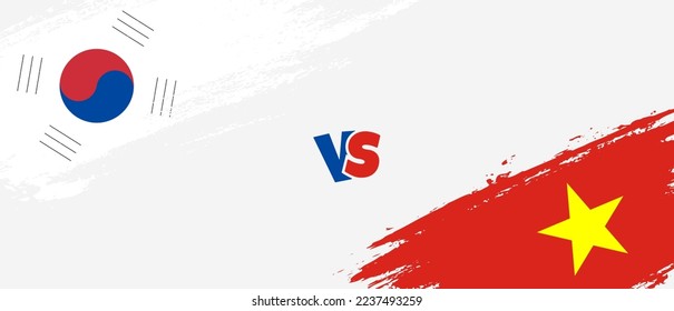 Creative South Korea vs Vietnam brush flag illustration. Artistic brush style two country flags relationship background
