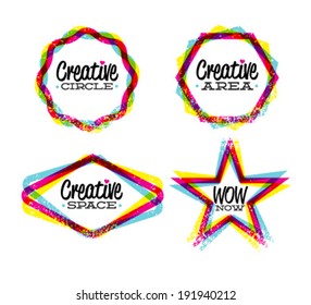 Creative space, circle, star vector grunge icons set. outstanding bright grunge colorful design elements 