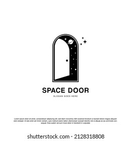 Creative space door logo design, Door with planet and star vector