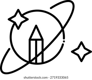 Creative Space Exploration Icon with Pencil and Stars