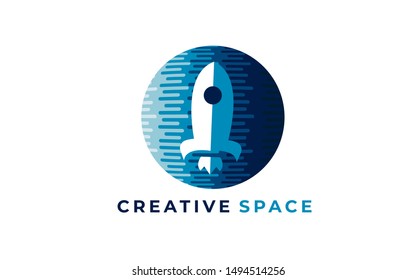Creative space logo icon. Rocket astronaut earth.