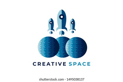 Creative space logo icon. Rocket astronaut earth.