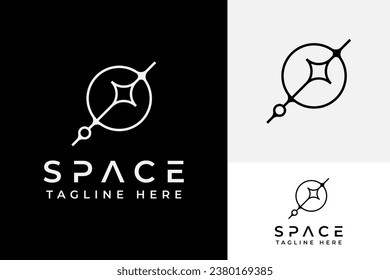 Creative Space Planet Satellite  Orbit Saturn Star Cosmic Logo Design Branding Template