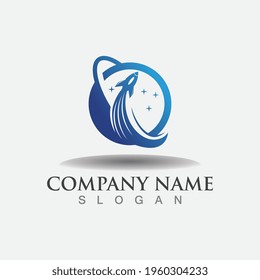 Creative Space with rocket modern world creative Logo Template vector illustration