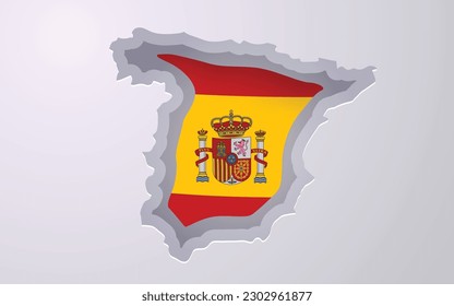 Creative Spain map with flag colors in paper cut style. Vector illustration