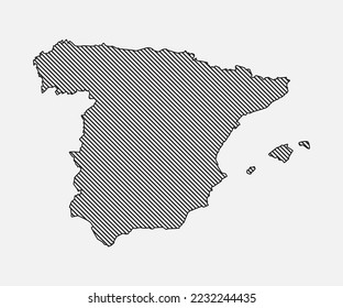 Creative Spain map template from black diagonal lines isolated on background. Europe country for pattern, design, illustration, backdrop. Geographic concept outline of the vector map state Spain