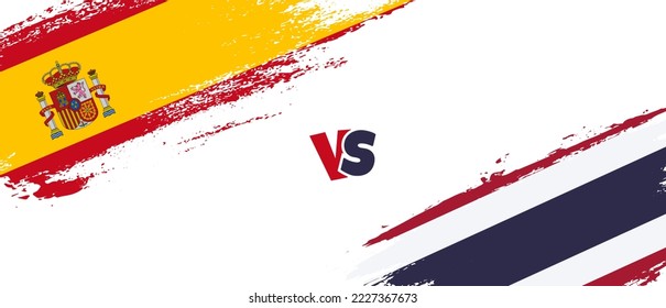 Creative Spain vs Thailand brush flag illustration. Artistic brush style two country flags relationship background