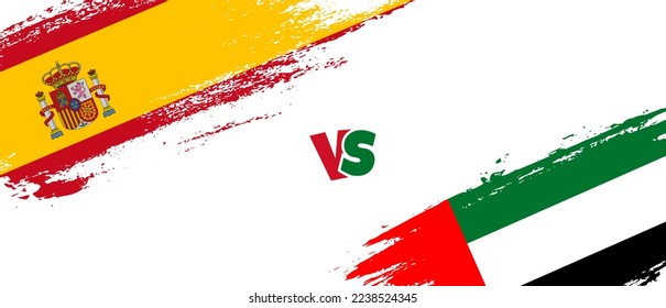 Creative Spain vs United Arab Emirates bürsten Flaggen-Illustrationen. Zwei Länderflaggen im Stile eines künstlerischen Pinsels, Hintergrund