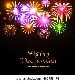 Creative sparkling festive background with colorful firework explosion, Glowing colorful Poster, Banner or Flyer design for Indian Festival of Lights, Shubh Deepawali (Happy Deepawali) celebration.