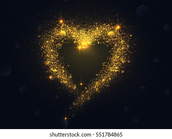 Creative Sparkling Heart made by Golden Glitter for Valentine's Day celebration or Love concept.