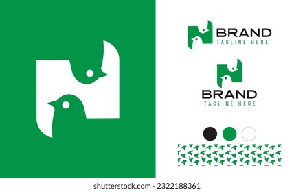 Creative Sparrow bird logo using alphabet N useful for Architecture, Fashion, School and Pet brands with logo variation, color palette and pattern for branding designs