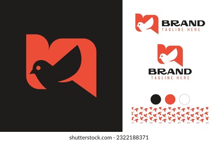 Creative Sparrow bird logo using alphabet H or N useful for Architecture, Fashion, Construction and Pet brands with logo variation, color palette and pattern for branding designs