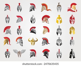 Creative Spartan Helmet Collection Logo Symbol Vector design Illustration	
