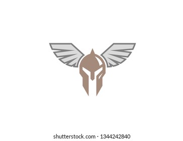 Creative Spartan Viking Helmet Wing Logo Vector Icon Design Illustration