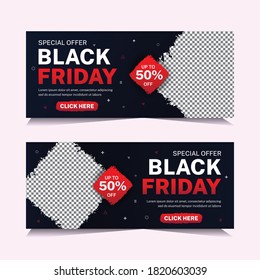 Creative Special Black Friday Web Banner Design. Red, Black, and White Special Offer Social Media Cover Set.