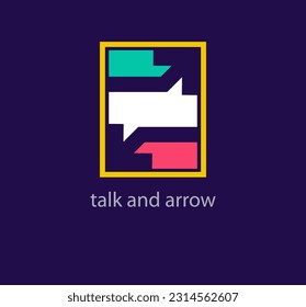 Diseño del logo de flechas de habla creativas. Transiciones de color de diseño únicas. Plantilla de logotipo de conversación única. vector