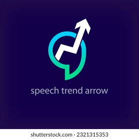 Creative speech trend arrow logo. Unique color transitions. Unique speak uptrend logo template. vector