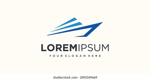 Creative Speed boat with waves element. Boat Logo Design Template Vector.