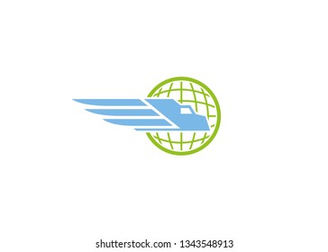 Creative Speed Truck Circle Planet Window Logo Design Vector Symbol Illustration