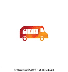 Creative Speed Truck Fork Spoon Knife Logo Design Vector Symbol Illustration. food truck logo design template. restaurant icon sign design element	