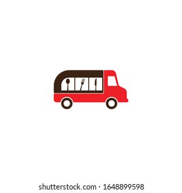 Creative Speed Truck Fork Spoon Knife Logo Design Vector Symbol Illustration. food truck logo design template. restaurant icon sign design element	