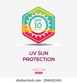 Icono de protección UV creativo (SPF 10), signo de vector.