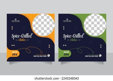 Creative spice grilled food marketing banner for social media post template design vector
