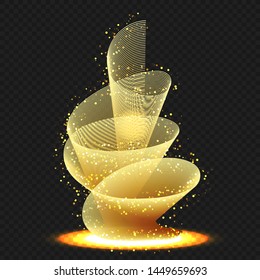 Creative Spiral Golden Light Swirl Bright Speed Or Motion On Black Png Background.