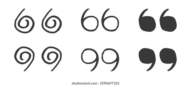 Creative spiral and solid quote marks in black