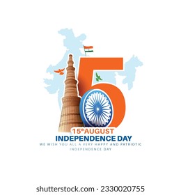 ilustración de bienvenida creativa para el día de la independencia india -15 de agosto con rueda Ashoka 
