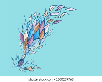 Creative splash paint brush object with pastel color leaves education concept. Abstract paint brush symbol vector.