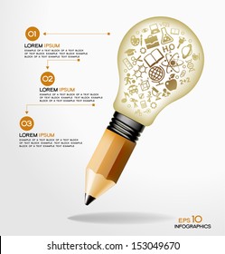 creative splash pencil and bulb with school icons set illustration. concept learning. the study of science. his work - eps10 vector file, contain transparent elements and mesh gradients 