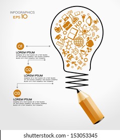 creative splash pencil and bulb with school icons set illustration. concept learning. the study of science. his work - eps10 vector file, contain transparent elements and mesh gradients 
