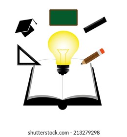 creative splash pencil and bulb with school icons set illustration. concept learning. the study of science. his work - eps10 vector file, contain transparent elements and mesh gradients