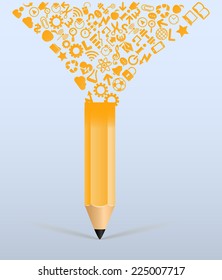 creative splash pencil with school icons set illustration. concept learning. the study of science. this work - eps10 vector file, contain transparent elements and mesh gradients