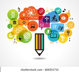 creative splash pencil with school icons set illustration. concept learning. the study of science. this work - eps10 vector file